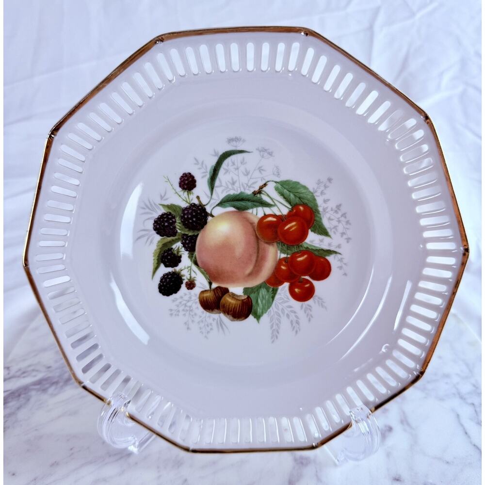 Bavarian Reticulated Plate Fruit 7 1/2" Schwarzenhammer W Germany Pierced VTG